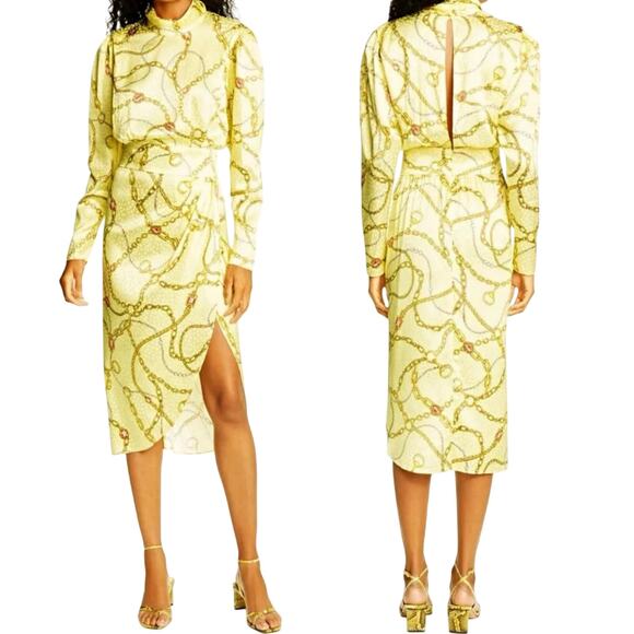Ronny Kobo Kaira Silk Blend Midi Dress Limelight size Small - Picture 1 of 7